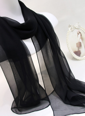 纯色丝巾女春秋薄款乔其纱纱巾韩版百搭夏季防晒长款围巾广场舞蹈