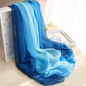 蓝色渐变丝巾女春秋薄款 乔其纱舞蹈纱巾形体走秀大披肩沙滩巾围巾