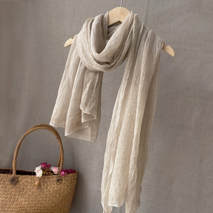 围脖女 纱巾冬季 棉麻围巾春秋纯色百搭灰色披肩学生款 文艺复古长款