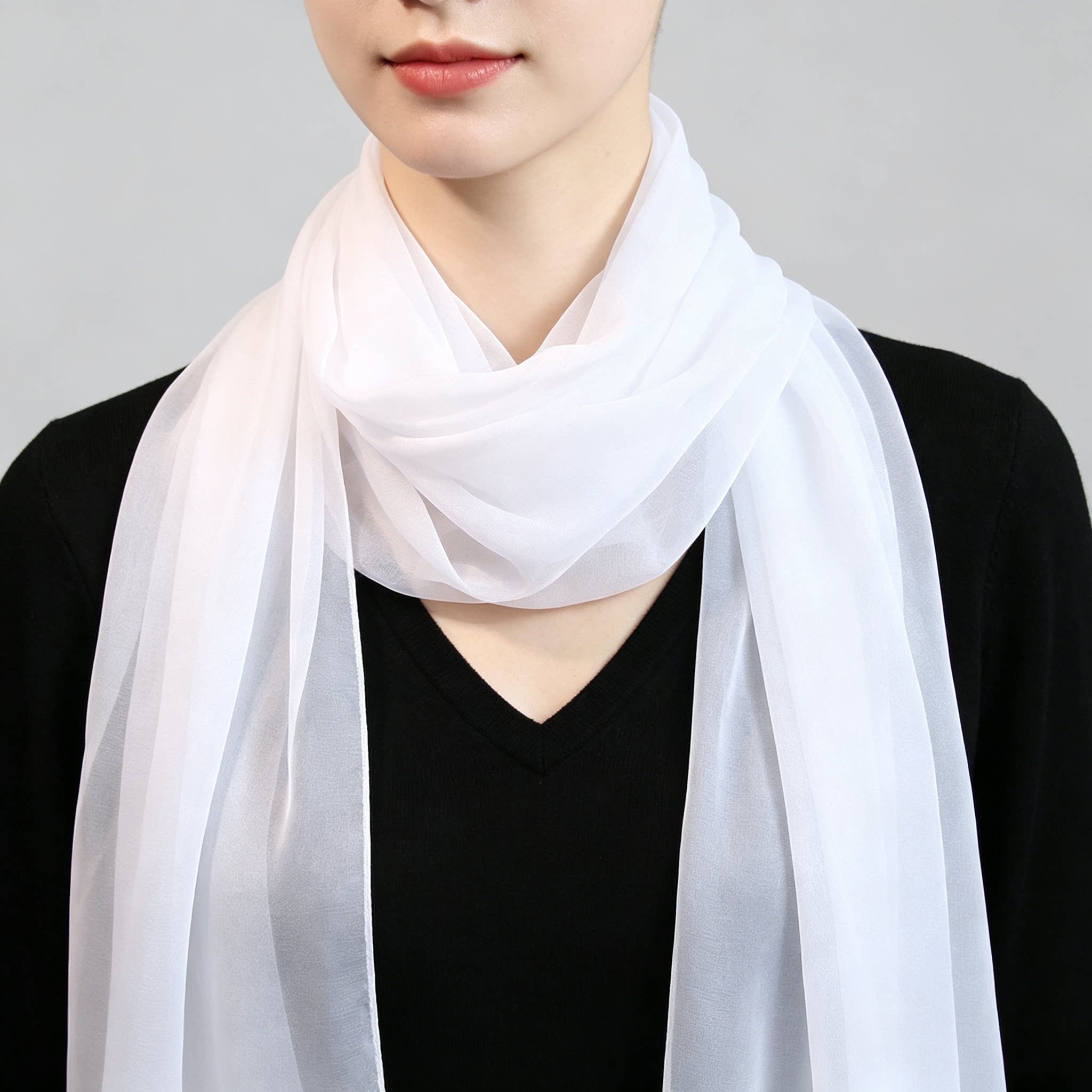 2026秋季新款纯色乔其纱丝巾女春秋百搭白色护颈披肩防晒纱巾围巾