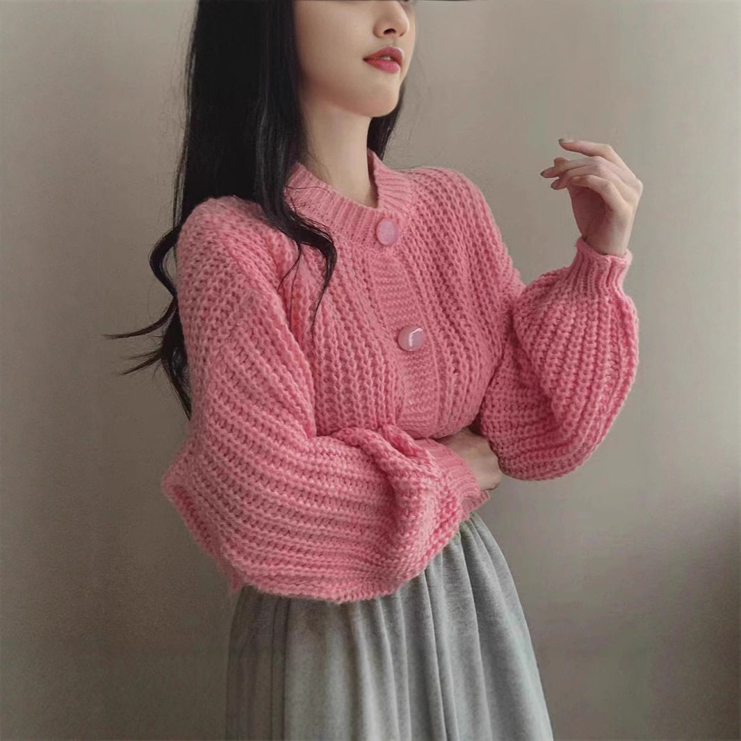 宽松毛衣外套女装2026新款短款慵懒风复古重工针织开衫上衣秋季