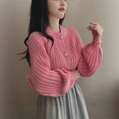 上衣秋季 宽松毛衣外套女装 慵懒风复古重工针织开衫 短款 2026新款