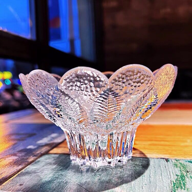 中古水晶玻璃水果盘叶子