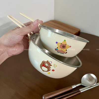 泡面碗带手柄304不锈钢韩