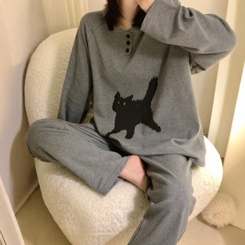 7A抗菌-圆领长袖纯棉睡衣女春秋季2025新款可外穿套装家居服春款