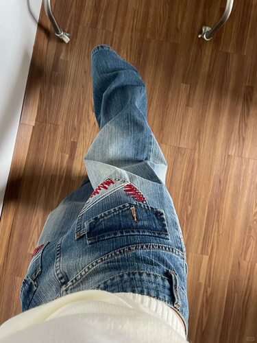 美式復古重工新款設計2026刺繡牛仔褲闊腿寬松拖地高腰顯瘦顯高