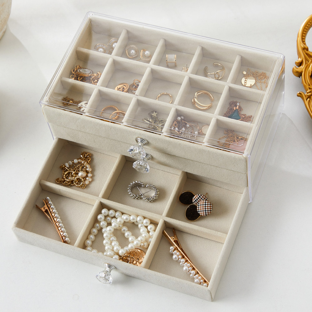 高档透明带拉手首饰盒分格收纳盒耳环项链展示盒带拉手,收纳整理,首饰盒,淘宝优惠券,粉丝福利购,淘宝优惠卷