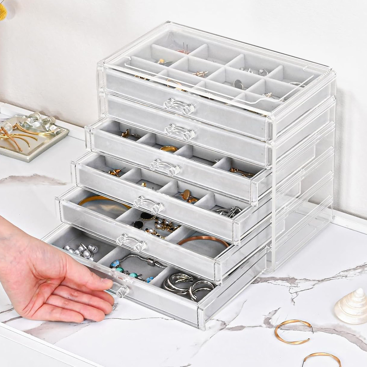 6层亚克力首饰盒小饰品收纳盒家用珠宝盒多格分类耳环耳钉整理盒