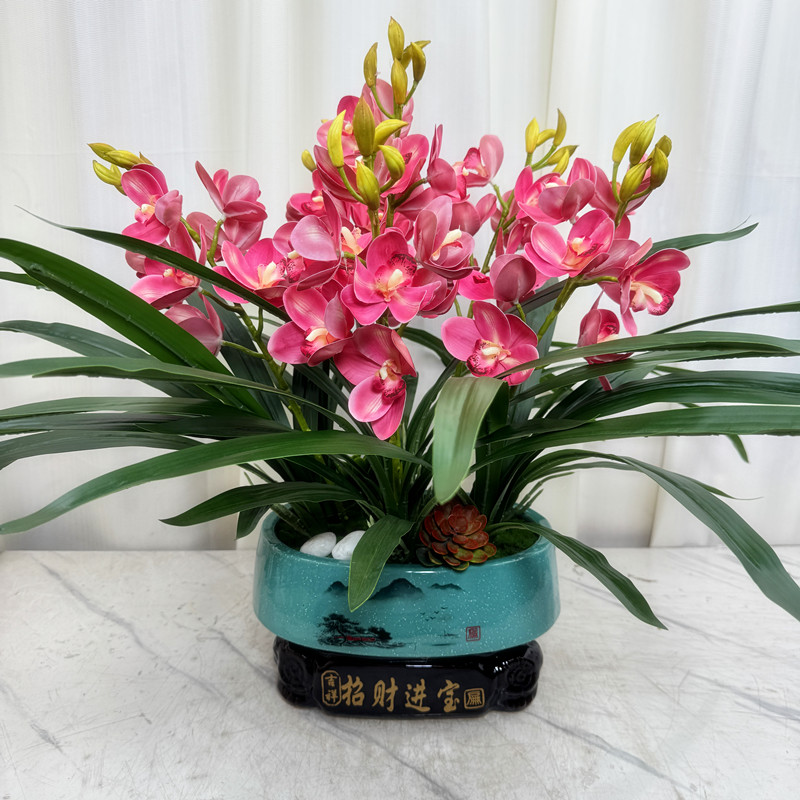 仿真花客厅高档花大惠兰办公桌新款中式立体兰花装饰摆放高端假花