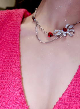 大气场 蝴蝶结 红色诱惑项链女高级设计感小众气质网红爆款新款潮