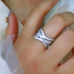 【清仓特惠】简单大气 水滴锆石X字满钻开口戒指潮时尚个性小众感