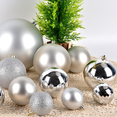 节庆装饰品4-30CM银色塑胶球店铺天花板装扮吊球圣诞场景布置挂件