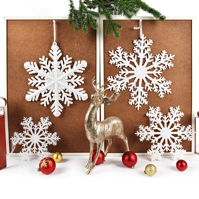 圣诞节装饰用品白色闪粉雪花片挂饰圣诞树橱窗场景布置雪花挂件