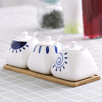 Creative ceramic seasoning box set household chili oil salt pot kitchen supplies seasoning box seasoning pot three piece set