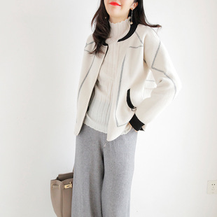 2022春秋新款百搭短外套女白色毛呢拉链夹克加厚小香棒球服气质风