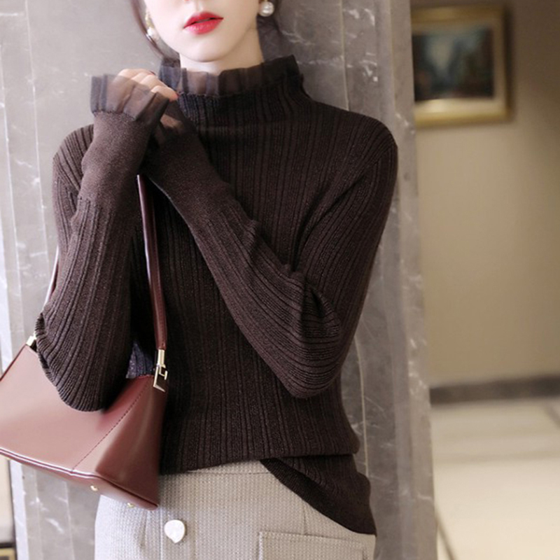 修身显瘦内搭木耳边半高领针织衫