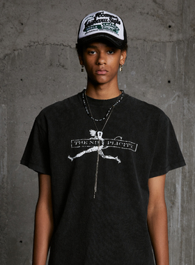 NIIPLICITY 23SS 做旧水洗恶魔冲浪板印花短袖T