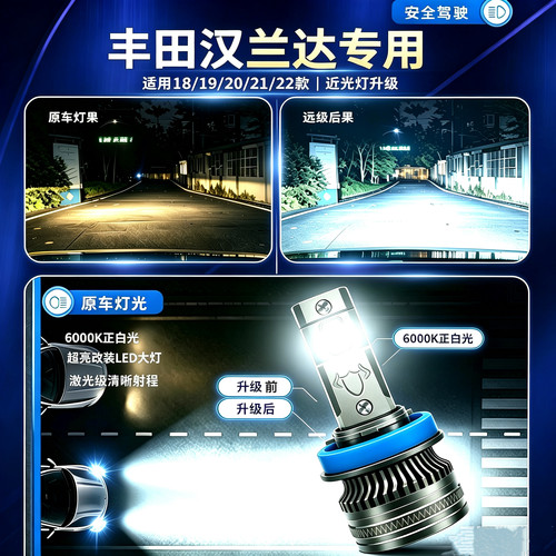 适用于15-21款丰田汉兰达LED大灯近光偏心款汽车灯泡h11超亮改装
