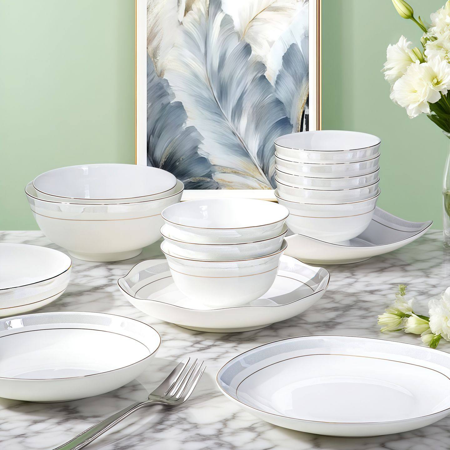 景德镇一级骨瓷碗家用2025新款餐具高颜值陶瓷碗盘子乔迁新居碗碟,餐饮具,碗,淘宝优惠券,粉丝福利购,淘宝优惠卷