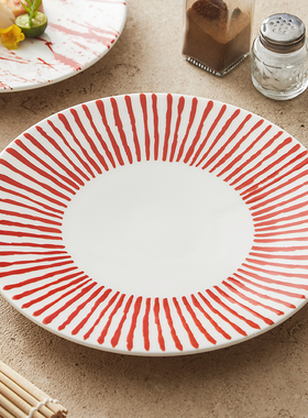 LZ正品餐具新骨瓷釉中彩红色结婚碗盘家用北欧风简约菜盘早餐盘子