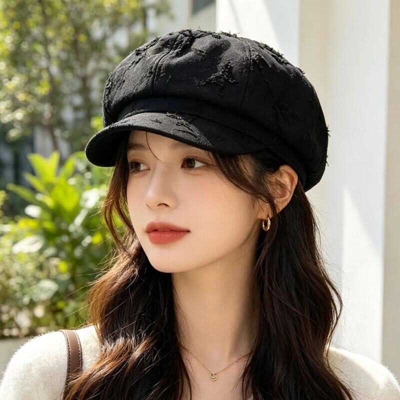 复古做旧破洞贝雷帽女款春秋气质优雅八角帽时尚个性显脸小画家帽