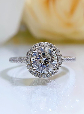 新款2023新款S925银一克拉高碳钻精工满钻微镶戒指欧美