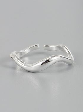 925纯银几何形波浪开口食指戒指女ins小众时尚冷淡风个性网红简约