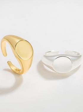 欧美几何圆形s925纯银戒指女极简风气质百搭光面开口指环电商