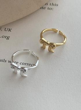 在逃公主蝴蝶结戒指女生S925纯银小众设计感百搭极简可调节指环