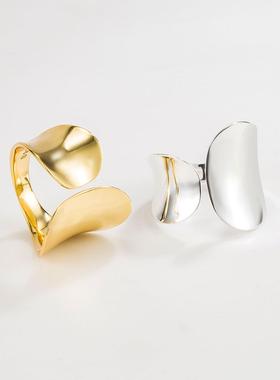 韩版925纯银戒指几何形夸张INS潮人几何简约不规则食指指环女