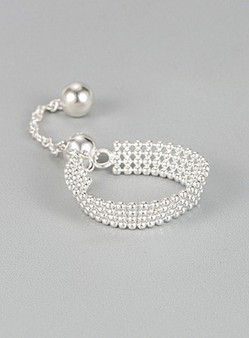 日韩设计可调节戒指s925纯银抽拉式四层光珠可调节指环女ins潮