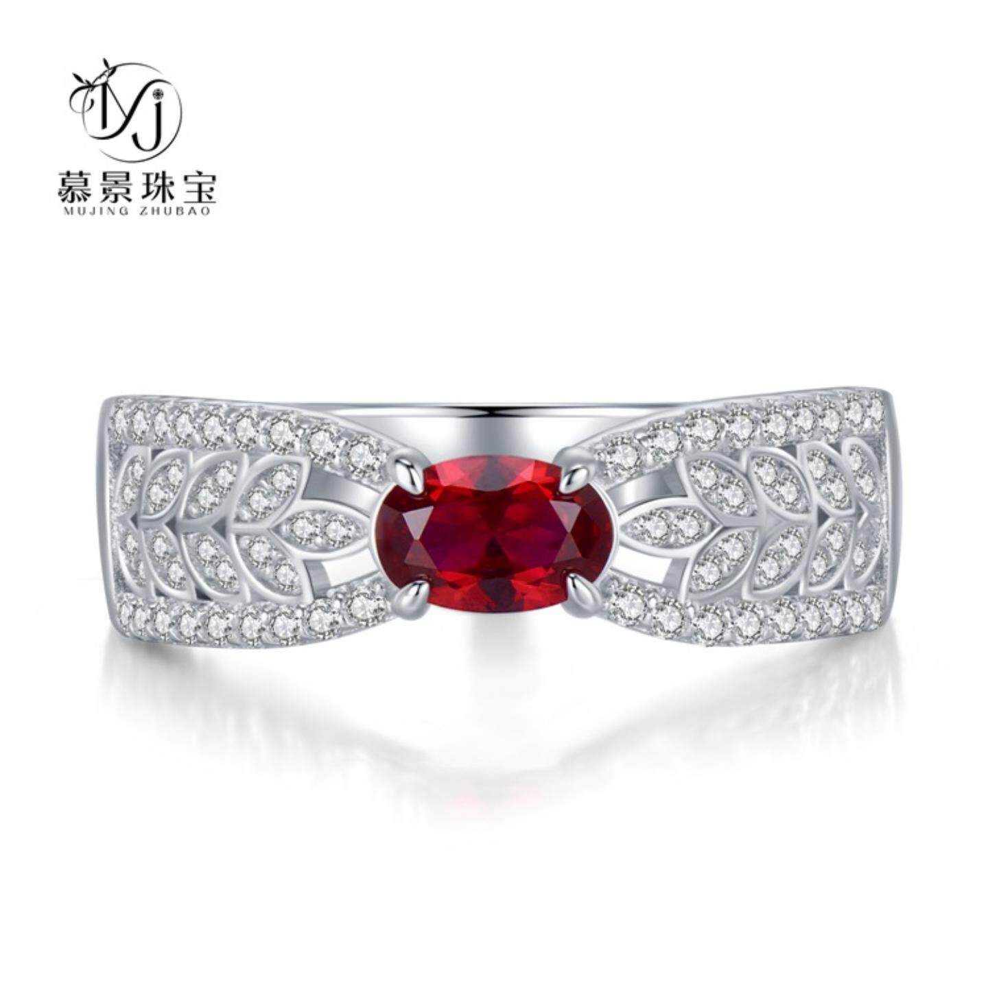 轻奢珠宝 纯银麦穗镂空丝带仿红宝石戒指女小众设计轻奢立体ins风