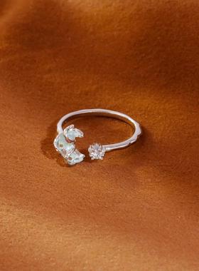 蓝色月亮戒指小众设计感甜美气质指环2025年新款蓝钻高级感开口戒