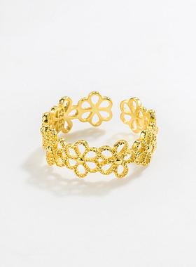 韩版S925纯银镂空蕾丝花边戒指女ins小众轻奢仙气简约开口指环