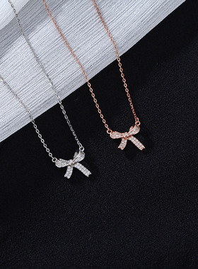 胖胖s999纯银蝴蝶结项链轻奢小众锁骨链2023年新款高级感气质简约