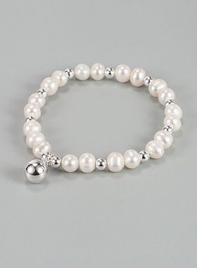 巴洛克天然淡水珍珠手链925纯银小圆球轻奢ins百搭设计手串小红书