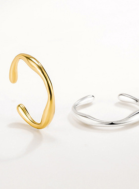 韩版韩国S925纯银戒指ins小众设计感轻奢森系百搭不规则学生指环