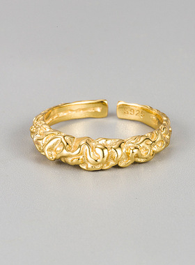 欧美式时尚不规则凹凸面戒指S925纯银锡箔纸开口异形个性简约指环