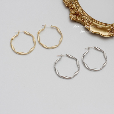 HYACINTH韩国极简网红耳圈金属冷淡风个性百搭耳环925银针耳饰女