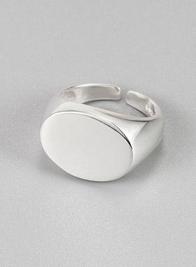 韩版秋季INS风极简S925纯银椭圆形光面开口戒指轻奢感百搭指环女