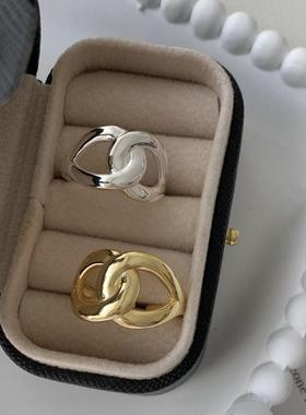 韩版S925纯银戒指女时尚简约设计质感交织交叉开口银指环食指戒