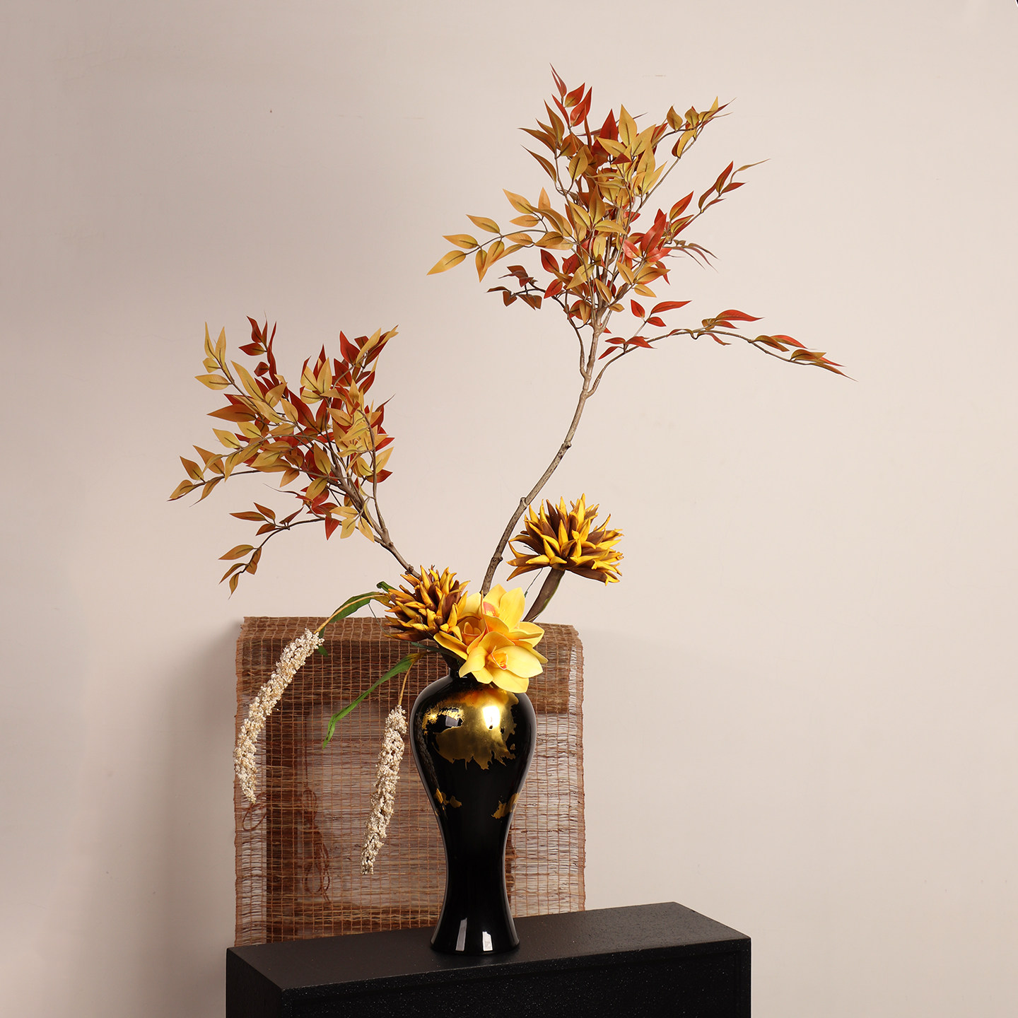 新中式金黑拼色陶瓷梅瓶客厅创意条案茶桌玄关插花装饰品水培摆件