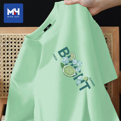 唐狮集团MH夏天柠檬印花纯棉短袖t恤男士宽松日系圆领宽松上衣潮