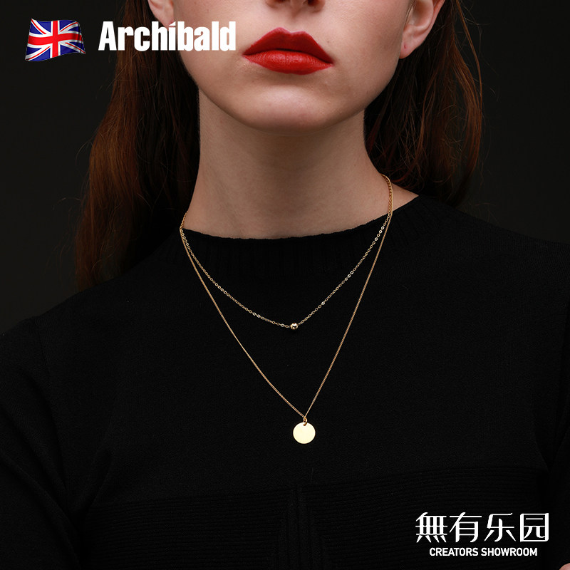 archibald金色球双层叠戴项链女轻奢小众毛衣链套链2023年新款女