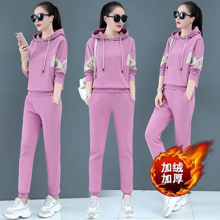 运动服套装女2025秋冬装新款时尚潮牌宽松加绒加厚休闲卫衣两件套