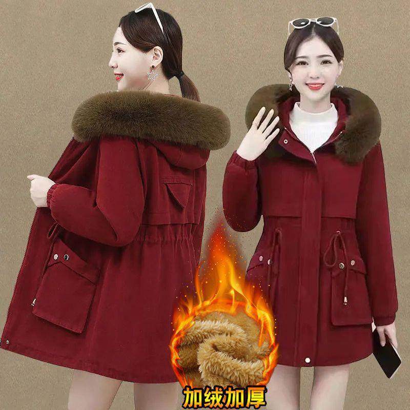 加绒加厚棉袄外套女2025冬季胖妹妹大码棉服连帽毛领派克服大衣潮,女装/女士精品,派克服,淘宝优惠券,粉丝福利购,淘宝优惠卷