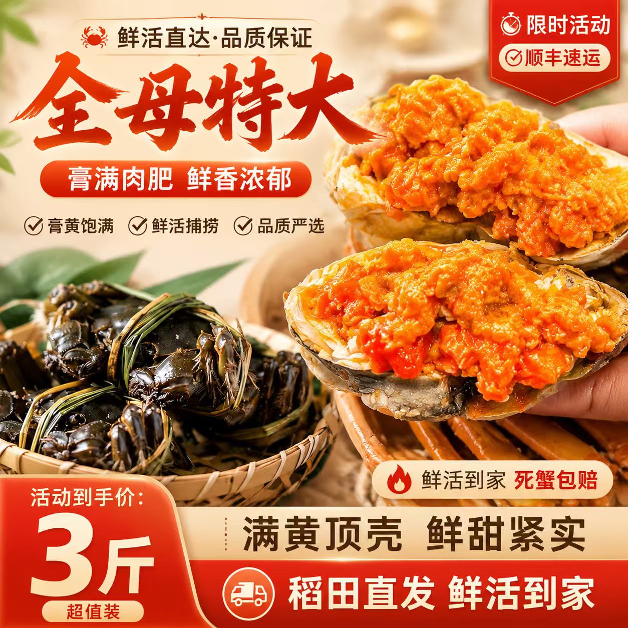 盘锦鲜活无绳净整只大闸蟹礼盒