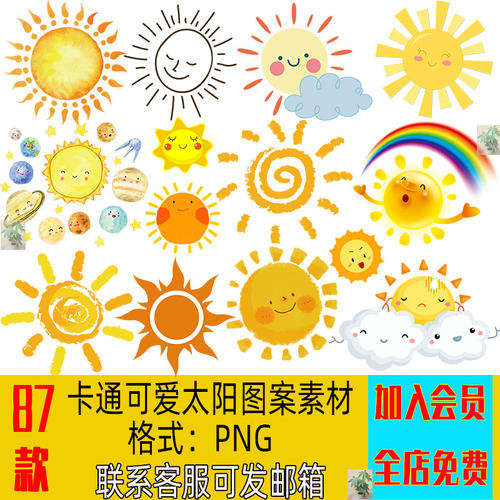 卡通手绘太阳公公可爱插图PNG免扣透明底word海报PPT图片设计素材