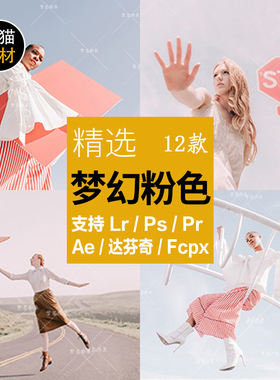 LR预设梦幻粉色电影调色滤镜PR/PS/FCPX/达芬奇/AE/Lut预设素材