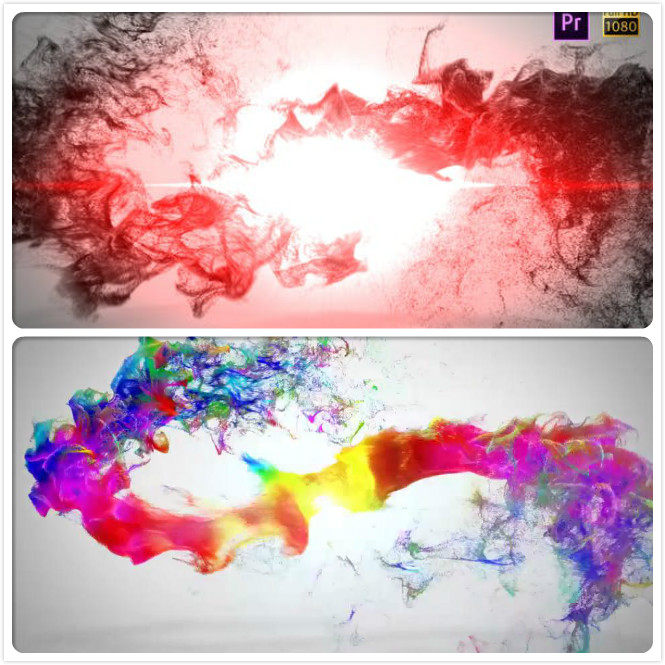 pr模板粒子追踪融合水墨彩色烟雾特效动画logo视频片头制作素材